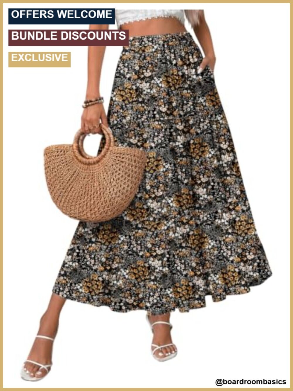 Women's Chiffon High Waist Pleated Maxi Skirt A-Line with Pockets